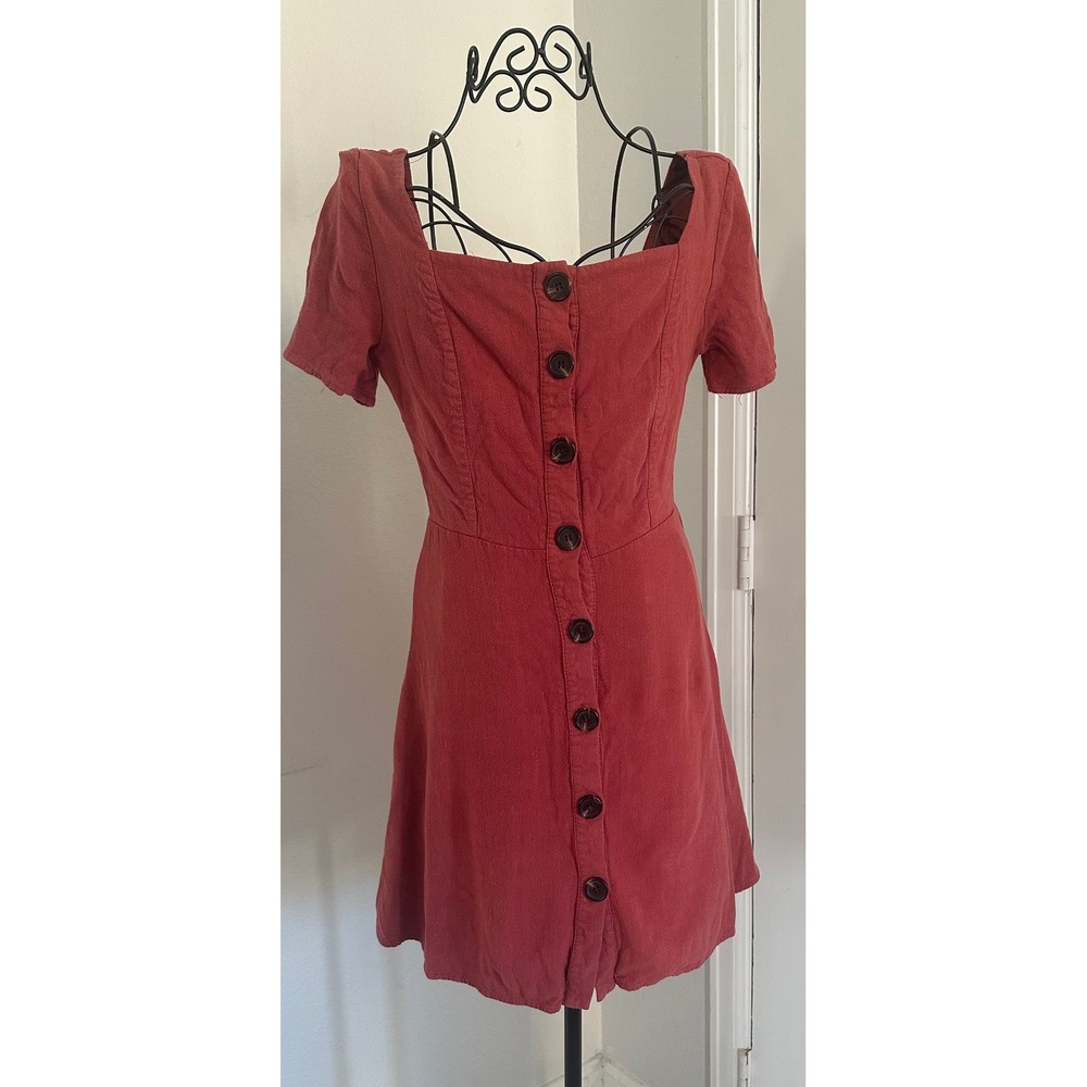 Sadie & Sage Rust Button Mini Dress Square Neck S